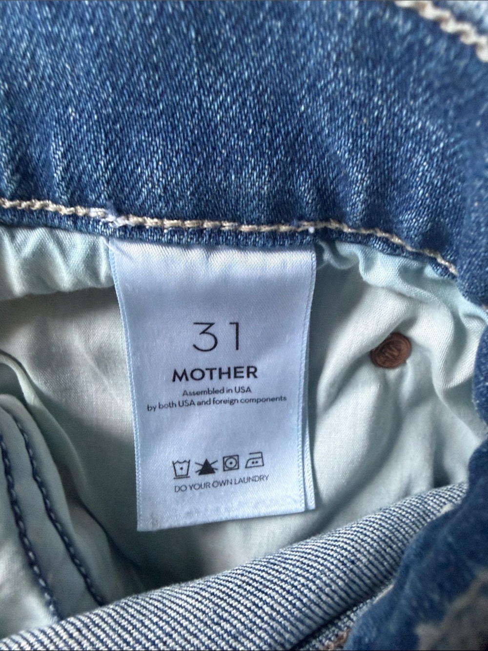 MOTHER Blue Graphic High-Rise Cutoff Denim Shorts - Picture 3 of 5